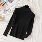 Autumn Women Pullover Sweater Half Turtleneck Long Sleeve Knitted Jumper Winter Elastic Solid Basic Ladies Blouse New