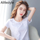 Summer New Loose Solid Color Simple Short Sleeve T-Shirt Popular Thin High Elastic Fashion Casual Short Sleeve