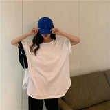 Sleeve T-shirts Women Solid Backless Chic Fashion Loose Leisure Oversize Sexy Cozy O-neck Tshirts Elegant Womens
