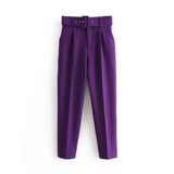 2024 New Pleated Multi-Color Harlan Pants Leisure Solid-Color Women's Pants Belt-Outfit