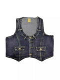 Reintage Joker Wash Make Old Sleeveless Stretch Ancient Style Denim Vest-Outfit