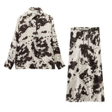 Fongt Shirt Women's Skirt Set Explosive Texture Silk With Belt Animal Pattern