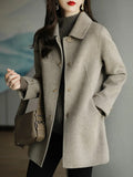Coat Slim Fashion Office Lady Square Collar Single Breasted Winter Coats for Women 2023 Wide-waisted Pocket Black