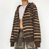 Aesthetic Fairycore Striped Zip Up Hoodie-Outfit