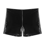 Fongt Men's PVC Mirror Bright Leather Casual Shorts Sexy Zipper Open File Lederhoers Size Accurate-Outfit