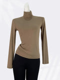 Fongt Cotton Super Soft Pendant Pile Collar Bottom Shirt Female Spring With A Slim Solid Color High Collar Long Sleeve T-Shirt-Outfit