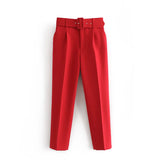 2024 New Pleated Multi-Color Harlan Pants Leisure Solid-Color Women's Pants Belt-Outfit