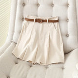 2021 Summer New Women Elegant Solid Cotton Shorts with Belt Pockets OL Shorts Pantalones