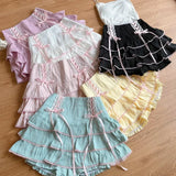 Kawaii Lolita Style Pleated Skirts Women High Waist Pink Bandage Fairy Y2k Aesthetic Skirt Cute Faldas Mujer Moda 2023-Outfit
