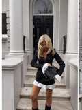 Fongt Spring And Summer Waist Black And White Bump Color Pressure Folding Folding Temperament Suit Dress Short Dress LX0115