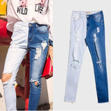 New fashion Autumn Winter Women Pancil Jeans Stretch Hole Splice Plus Size 4XL Female Denim Hight Waist Blue