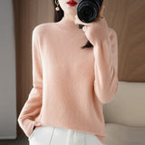 Fongt 2024 Autumn / Winter New Women's Korean Version Slim Half High Collar Short Solid Color Bottom Sweater-Outfit