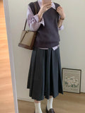Fongt White Purple Long-Sleeved Shirt Women's Small Autumn New French-Ripen Casual Shirt Folded