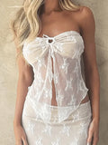 Slit Sheer Mesh Bandeau Top-Outfit