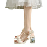 Fongt Sandal Woman 2024 New Summer Thick Heel Non-Slip Fairy Wind With Skirt French Evening Wind High Heels-Outfit