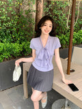 Fongt Xixi 2025 Summer New Thousand Gold Wind With Shirt Women's Short-Sleeved Top Knitted Shirt 89335