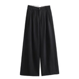Fongt Women's Autumn New Dress V-Neck Short Vest High-Waist Broad Leg Trousers Commuting Suit