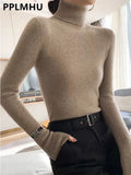 Women's Turtleneck Sweaters Warm Pullover Basic Slim Korean Casual Fall Winter Elegant Knitted Tops All Match