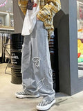 Men's Heart Patched Straight Leg Jeans-Outfit