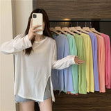 Fongt Fork Sunscreen Long-Sleeved T-Shirt For Women 2023 New Solid-Color Top Loose Air-Conditioning Hooded Summer Bottoming