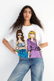 Fongt 2023 New Women's Round Collar Short Sleeve Contrast Color Print T-Shirt 5644156 910-Outfit