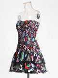 2025 Spring New Fashion Sexy Hanging Neck Print Waist Thin Lotus Leaf Side High-End Feel Bra Dress