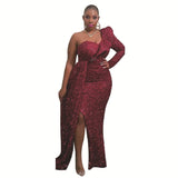 Fongt Winter African Dress Fashion New Shoulder Beads Bridesmaid Party Long Dress Dress Women's
