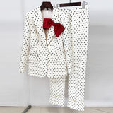 Fongt Star New Bow Decoration Wave Dot Suit Jacket Trouser Suit Two Sets