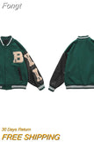 Bomber Jacket Women 2023 Hip Hop Breast Letter Patchwork PU Leather Jackets Streetwear Men Unisex College Baseball