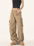 Fongt Small Loose Wide Leg Pants Female Spring And Autumn New Logo Paratrooper Pants Casual Cargo Pants-Outfit