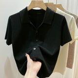 Fongt Beauty Solid Color Thin Polo Lapel Sweater Female Summer New Small Short-Sleeved T-Shirt Cardigan-Outfit