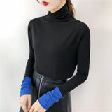 Solid Bottoming t Shirt Women Spring Autumn Tee Shirts Korean Turtleneck Slim Long Sleeve Black White T-shirts 90s tops