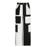 Street Impact Color High-Waisted Corduroy Trousers 2024 Spring And Summer New Multi-Pocket Straight Tube Wide-Leg Tooling-Outfit