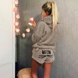 2023 Women's Cat Embroidered Pajamas Hooded Casual Set Two-Piece Fashion-Outfit
