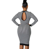 Fongt Spring 2023 New Long-Sleeved Round Collar Back Hollow Print Temperament Slim Skirt-Outfit