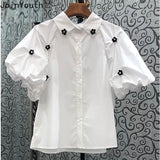 Blusas Mujer De Moda 2022 Women's Clothing Temperament Tops Femme Sweet Puff Sleeve Vintage Blouse White Shirts