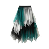 Fongt And Autumn New Color Mesh Yarn Multi-Layer Irregular Tight Waist Medium Skirt Half Skirt #8063