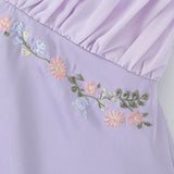 Purple Back Tie-Up Floral Embroidery Mini Dress-Outfit
