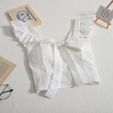 Top Sweet Design Sense Short Solid Color Bow Vest Sling Short Flounce Top-Outfit