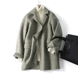 Premium Hand-stitched Wool Coat Women Double-sided Cashmere Jacket Spring Autumn Plaid Woolen Outwear Casual Tops