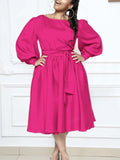 Fongt Women's Clothing 2025 Spring New Long-Sleeved Round Tie With Solid A-Dress Dress