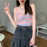 Fongt Sense Of A Small Color Stripe Small Sling Vest Women In The Summer 2023 Short Sexy Knitting Blouse