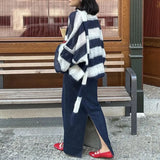 Stripe Oversized Cardigan With Neckerchief-Outfit