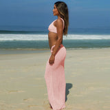 Solid-Color Bikini Skirt Three-Piece Set Sexy Split Swimsuit Women 2025 New