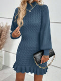 Fongt And Winter New Knitwear Fashion Women's Temperament Mahjong Waist Solid Dress
