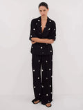 Fongt East New Women's Fashion Casual Chiffon Print Blouse Broad Leg Trousers Set