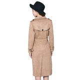 Buckskin Suede Trench Coats Women Spring Autumn Long Coat S-6XL Windbreaker Female Double-Breasted Trench