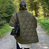 Fongt Half Zipper Loose Waterproof Cloak Type Cotton Coat Female Half Sleeve Diamond Lattice Wire Padded Coat-Outfit