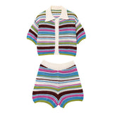 Fongt 2025 New Crochet POLO Shirt Knitted Knitted Blouse Shorts Set B62049