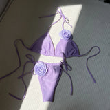 2024 European New Solid-Color Rose Drawstring Split Swimsuit